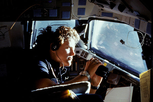 Kathy Sullivan on the Space Shuttle Challenger.